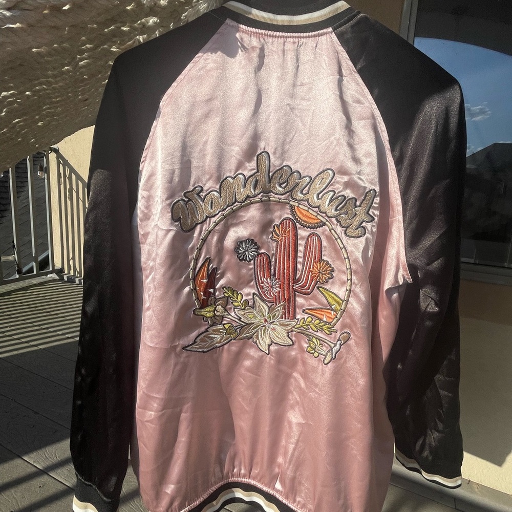 Embroidered Satin Bomber Jacket